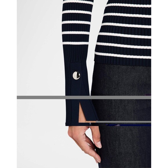 NWT A.L.C. Anya Size XL Ribbed Stripe Boat-Neck Sweater Blouse Top Blue White - Picture 10 of 12